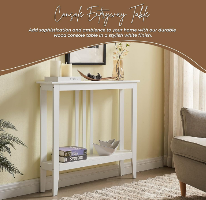 Furniture - Entryway Table - Narrow Console Table - Console Table with Storage - Hallway Decor - Wood Console Tables for Entryway - Narrow Console Sofa Side Table - Foyer - White