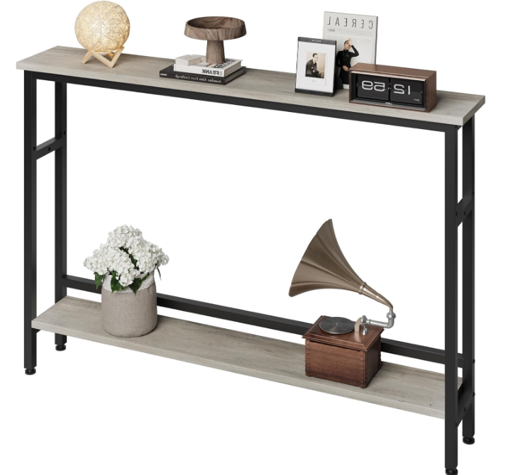 5.9" Narrow Sofa Table, 2 Tier Skinny Console Table with Adjustable Shelf, Slim Behind Couch Table for Living Room, Entryway, Hallway, Foyer - Grey