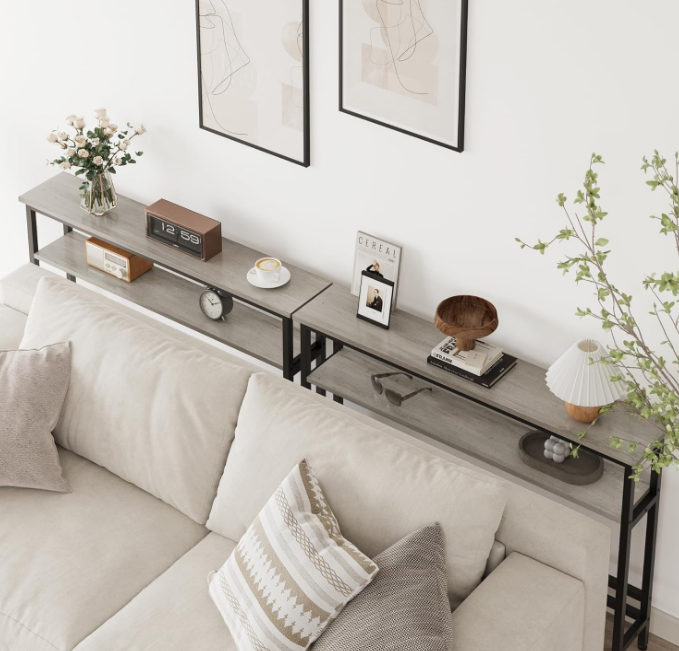 5.9" Narrow Sofa Table, 2 Tier Skinny Console Table with Adjustable Shelf, Slim Behind Couch Table for Living Room, Entryway, Hallway, Foyer - Grey