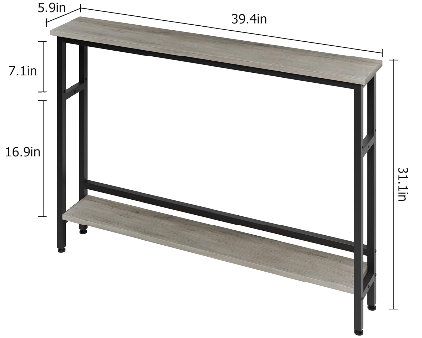 5.9" Narrow Sofa Table, 2 Tier Skinny Console Table with Adjustable Shelf, Slim Behind Couch Table for Living Room, Entryway, Hallway, Foyer - Grey