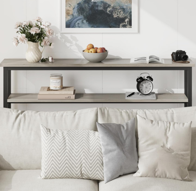 5.9" Narrow Sofa Table, 2 Tier Skinny Console Table with Adjustable Shelf, Slim Behind Couch Table for Living Room, Entryway, Hallway, Foyer - Grey