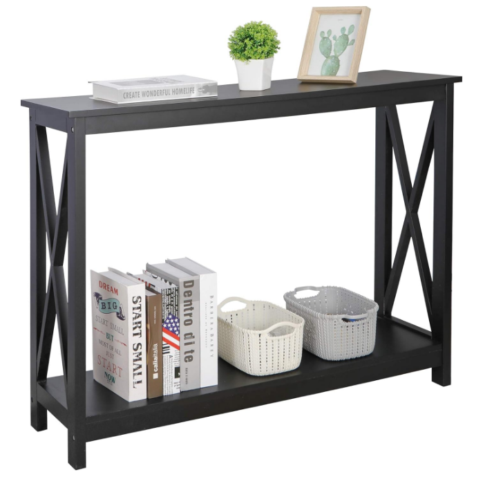 2-Tier Narrow Console Sofa Side Table for Entryway/Hallway/Living Room, 39.3in L x 11.8in W x 31.6in H, Black