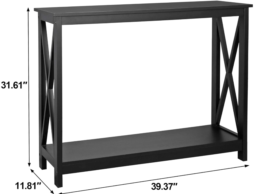 2-Tier Narrow Console Sofa Side Table for Entryway/Hallway/Living Room, 39.3in L x 11.8in W x 31.6in H, Black