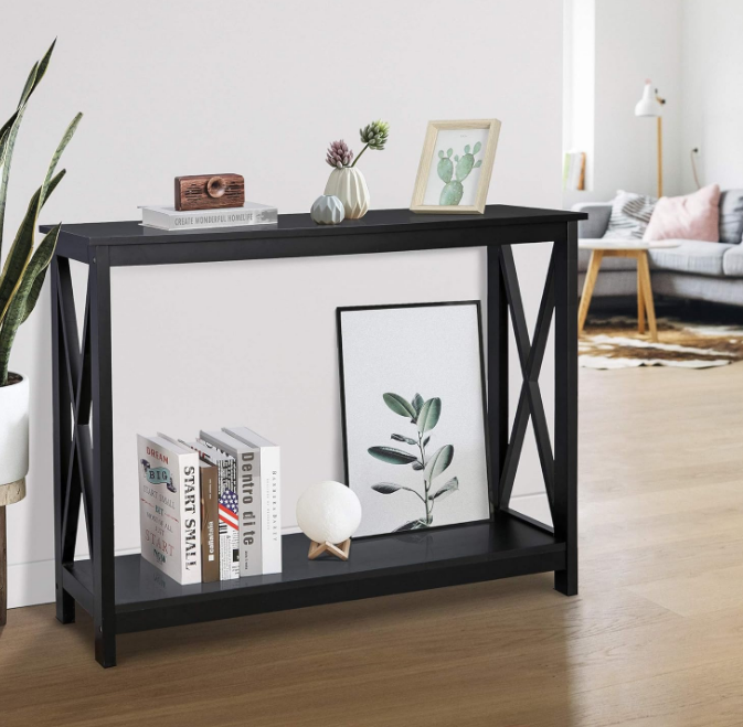 2-Tier Narrow Console Sofa Side Table for Entryway/Hallway/Living Room, 39.3in L x 11.8in W x 31.6in H, Black