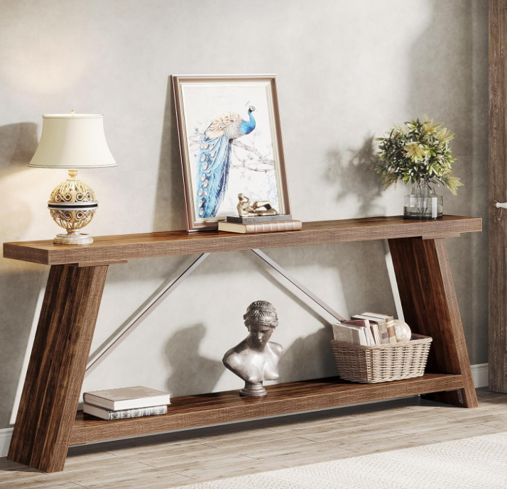 70.9 Inches Extra Long Sofa Table Behind Couch, Industrial Entry Console Table with Storage for Hallway, Entryway, Living Room, Dark Brown