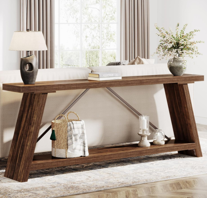70.9 Inches Extra Long Sofa Table Behind Couch, Industrial Entry Console Table with Storage for Hallway, Entryway, Living Room, Dark Brown