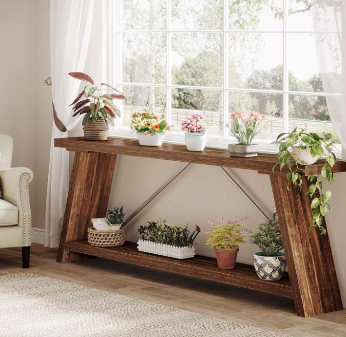 70.9 Inches Extra Long Sofa Table Behind Couch, Industrial Entry Console Table with Storage for Hallway, Entryway, Living Room, Dark Brown