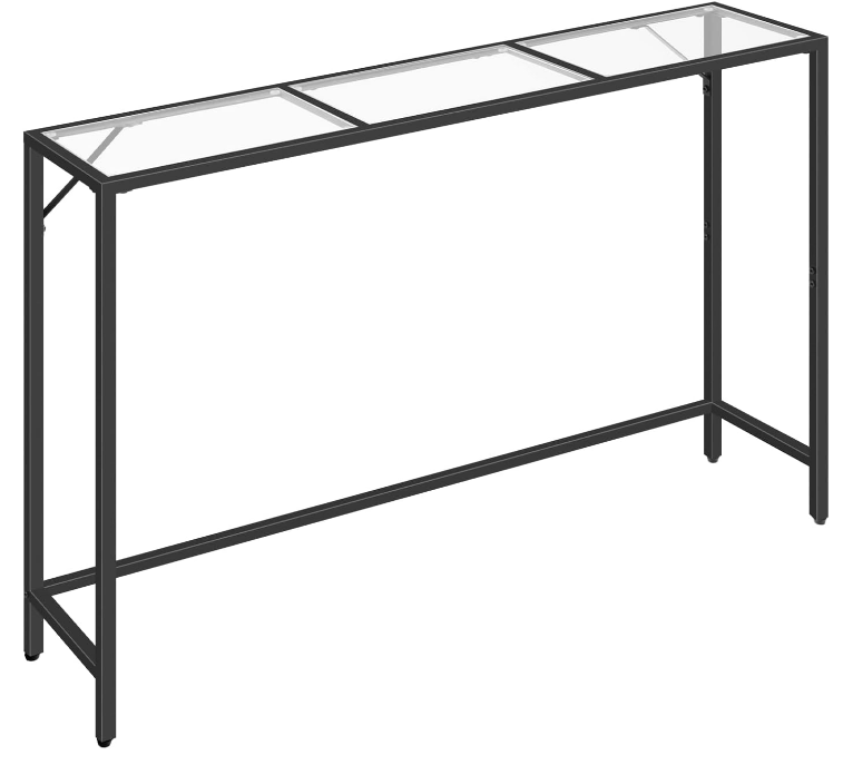 Console SofaTable, 40.2” Modern Sofa Table, Tempered Glass Hallway Table, Slim Couch Table, Narrow Sofa Table with Metal Frame, Easy to Install, for Entryway, Living Room, Black