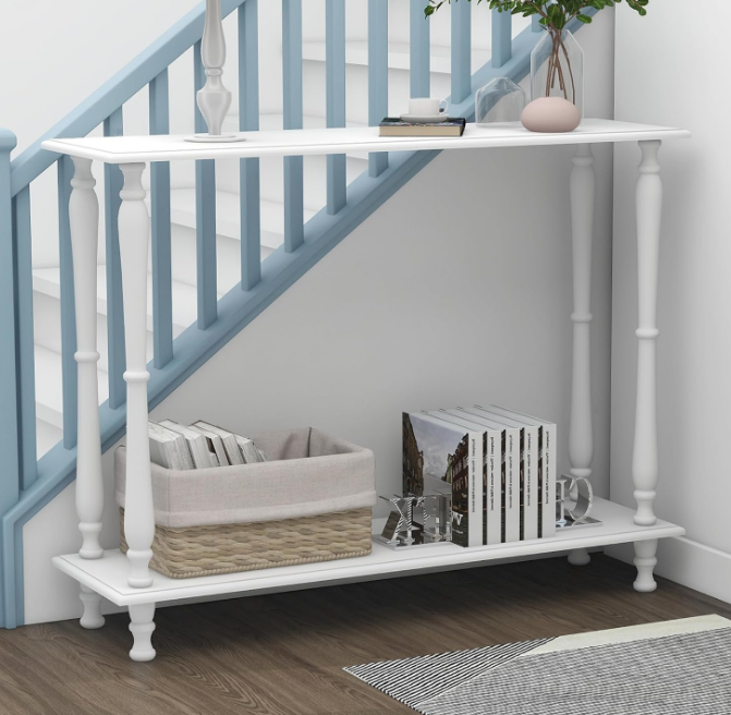 Narrow White Entryway Table Couch Table Behind Sofa Vintage Wooden Console Table Behind Couch Skinny Hallway Table 32 Inch Entry Way Table for Living Room,Front Door,Entryway