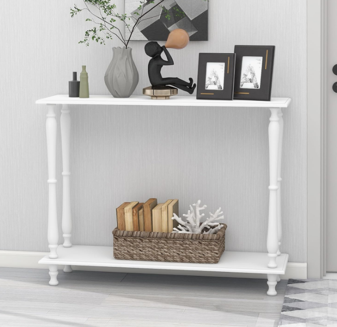 Narrow White Entryway Table Couch Table Behind Sofa Vintage Wooden Console Table Behind Couch Skinny Hallway Table 32 Inch Entry Way Table for Living Room,Front Door,Entryway