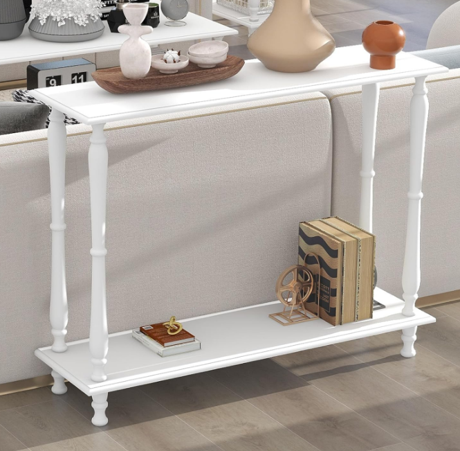 Narrow White Entryway Table Couch Table Behind Sofa Vintage Wooden Console Table Behind Couch Skinny Hallway Table 32 Inch Entry Way Table for Living Room,Front Door,Entryway