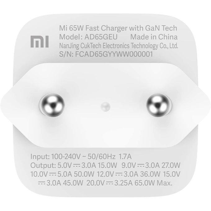 Xiaomi Mi Chargeur Rapide 65W - 2 Sorties Type A et C - Blanc