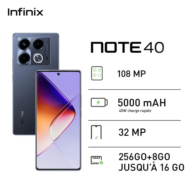 Infinix Note 40 - 256Go - 8Go - 108Mpx - 5000mah