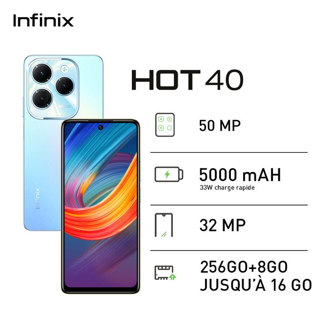 Infinix Hot 40 - 256Go - 8Go - 108Mpx - 5000mah