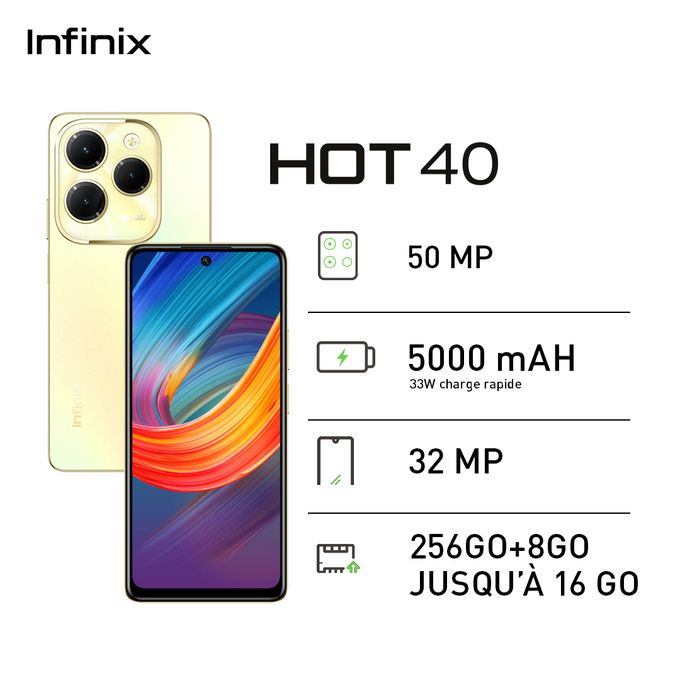 Infinix Hot 40 - 256Go - 8Go - 108Mpx - 5000mah
