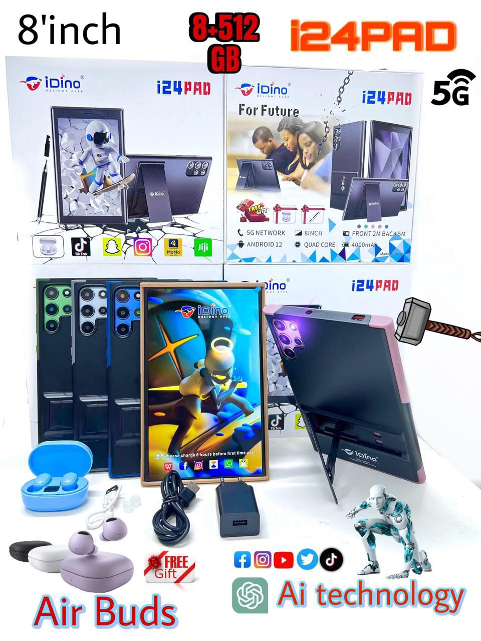 Tablette iDino i24 Pad - 512GB - 8GB Ram - 8'' - 4 000 mAh