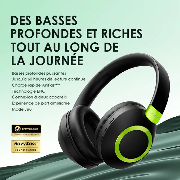Oraimo BoomPop 2 ENC Casques sans fil - Autonomie 60H