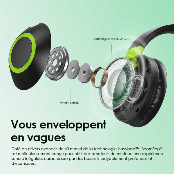 Oraimo BoomPop 2 ENC Casques sans fil - Autonomie 60H
