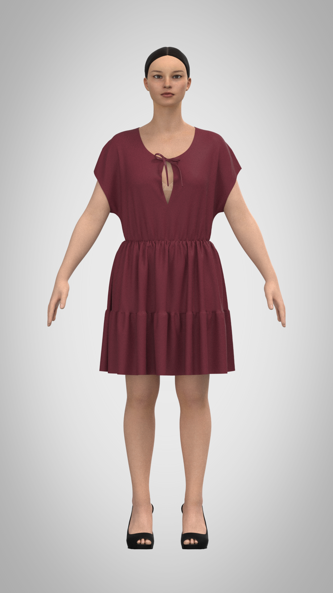 Burgundy Tie-Front Short Dress