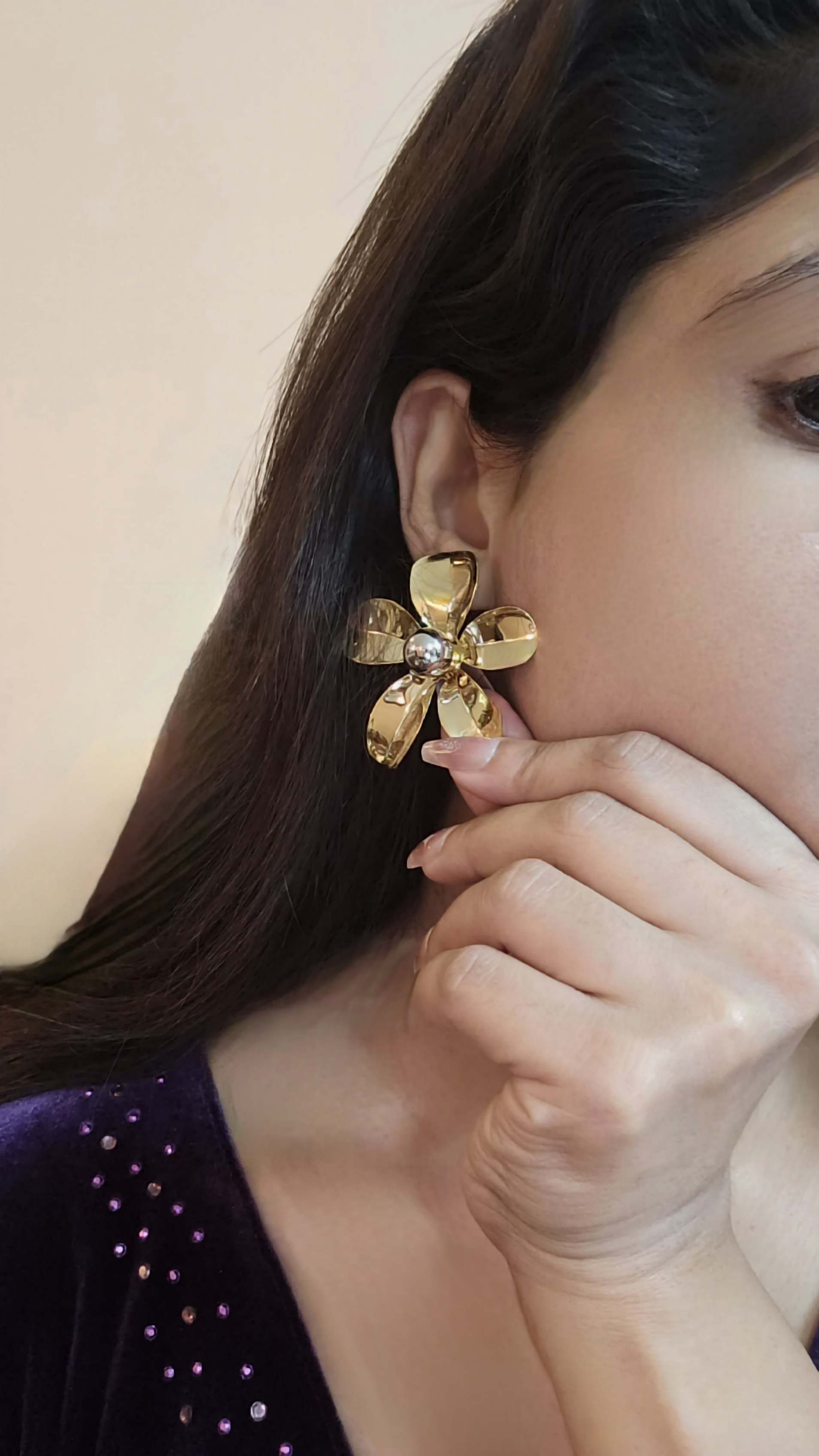 Metallic Pansy Party Stud Earrings