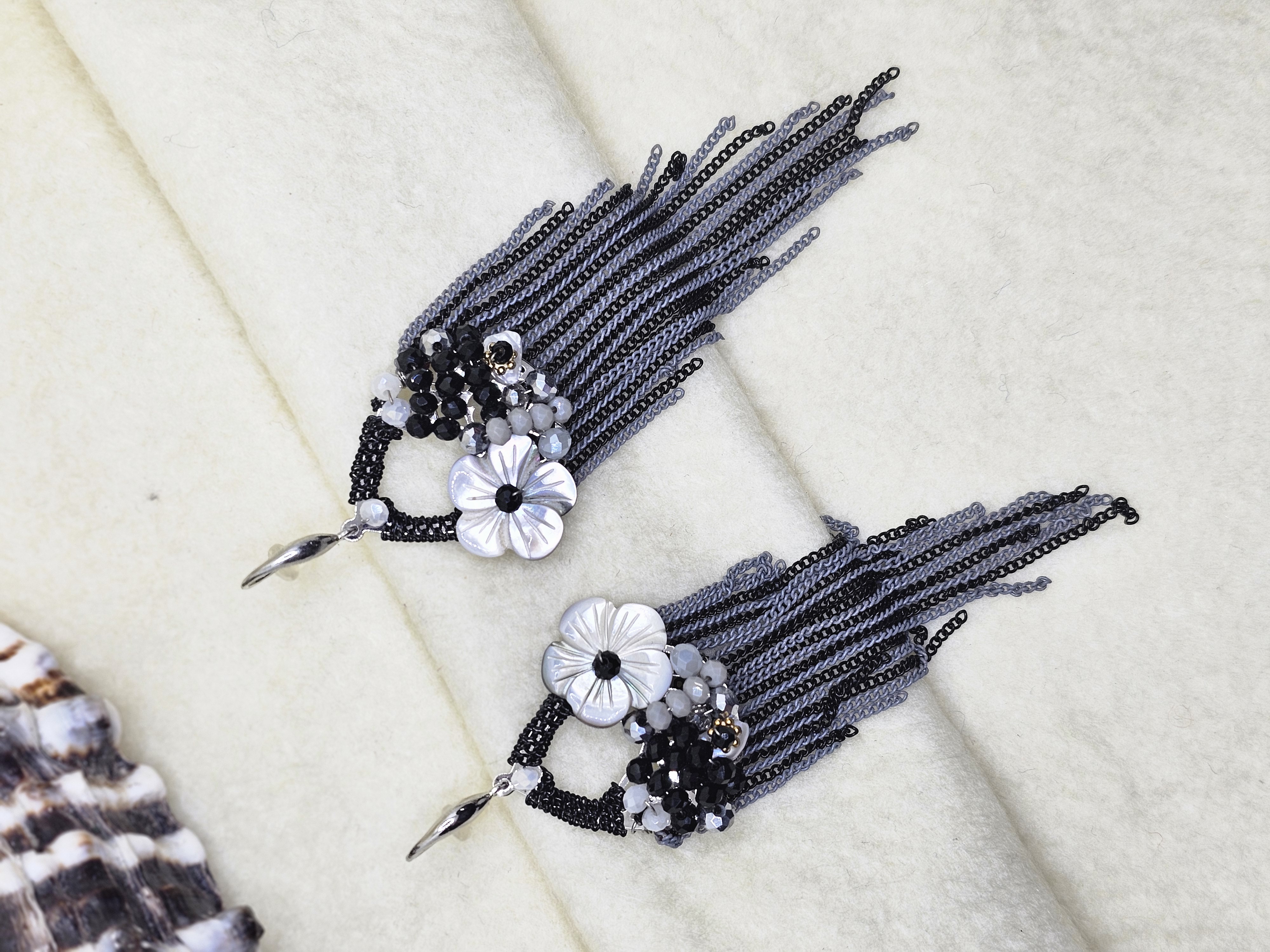 Midnight Blossom Tassel Earrings