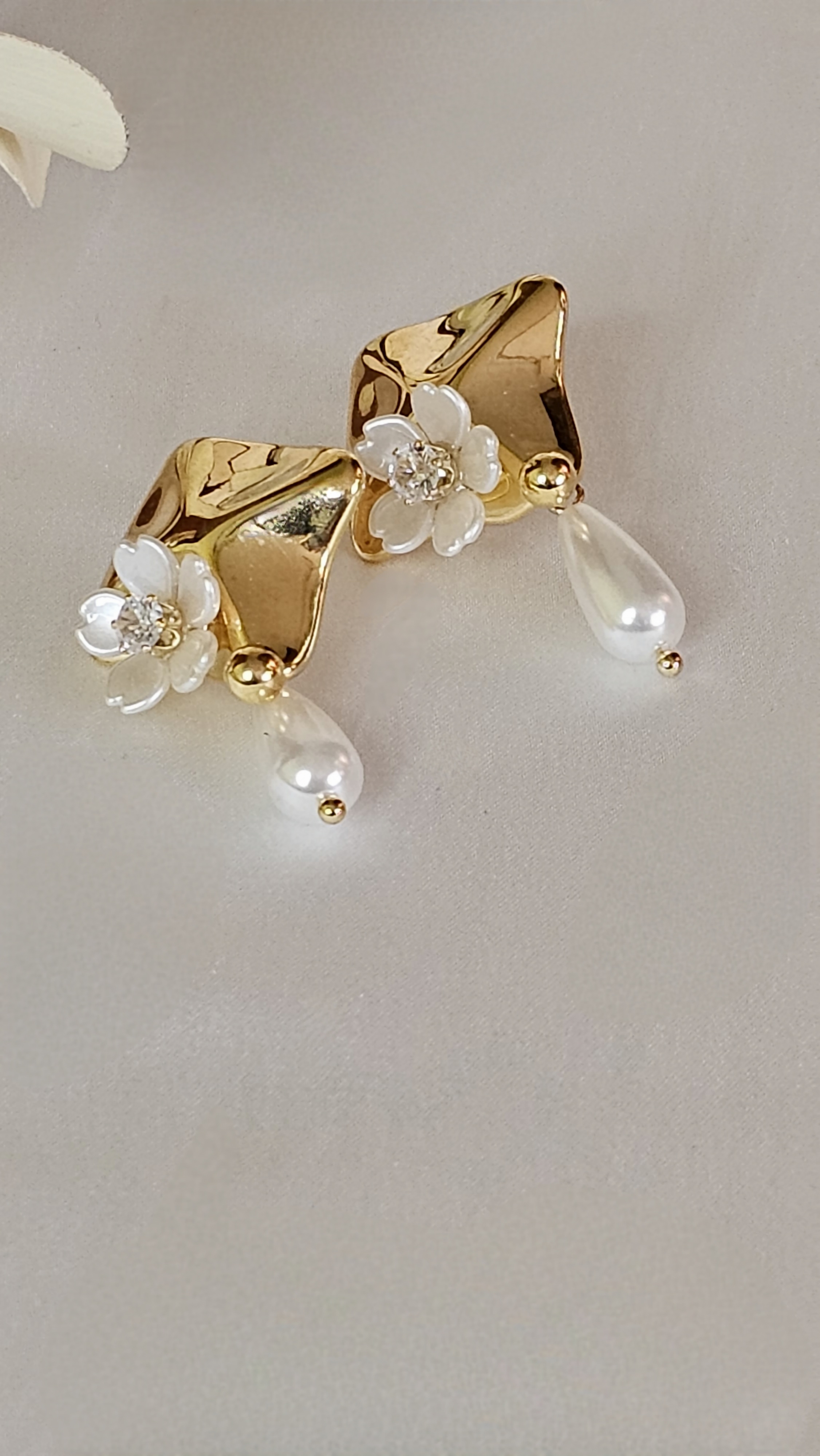 Gilded Pearl Flower Stud Earrings