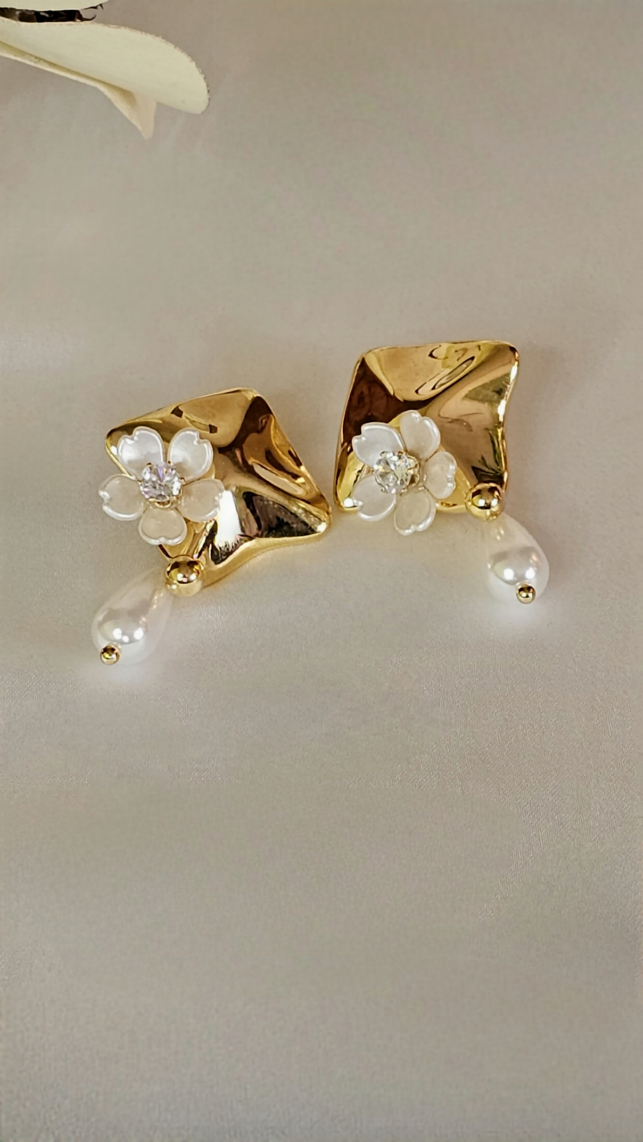 Gilded Pearl Flower Stud Earrings