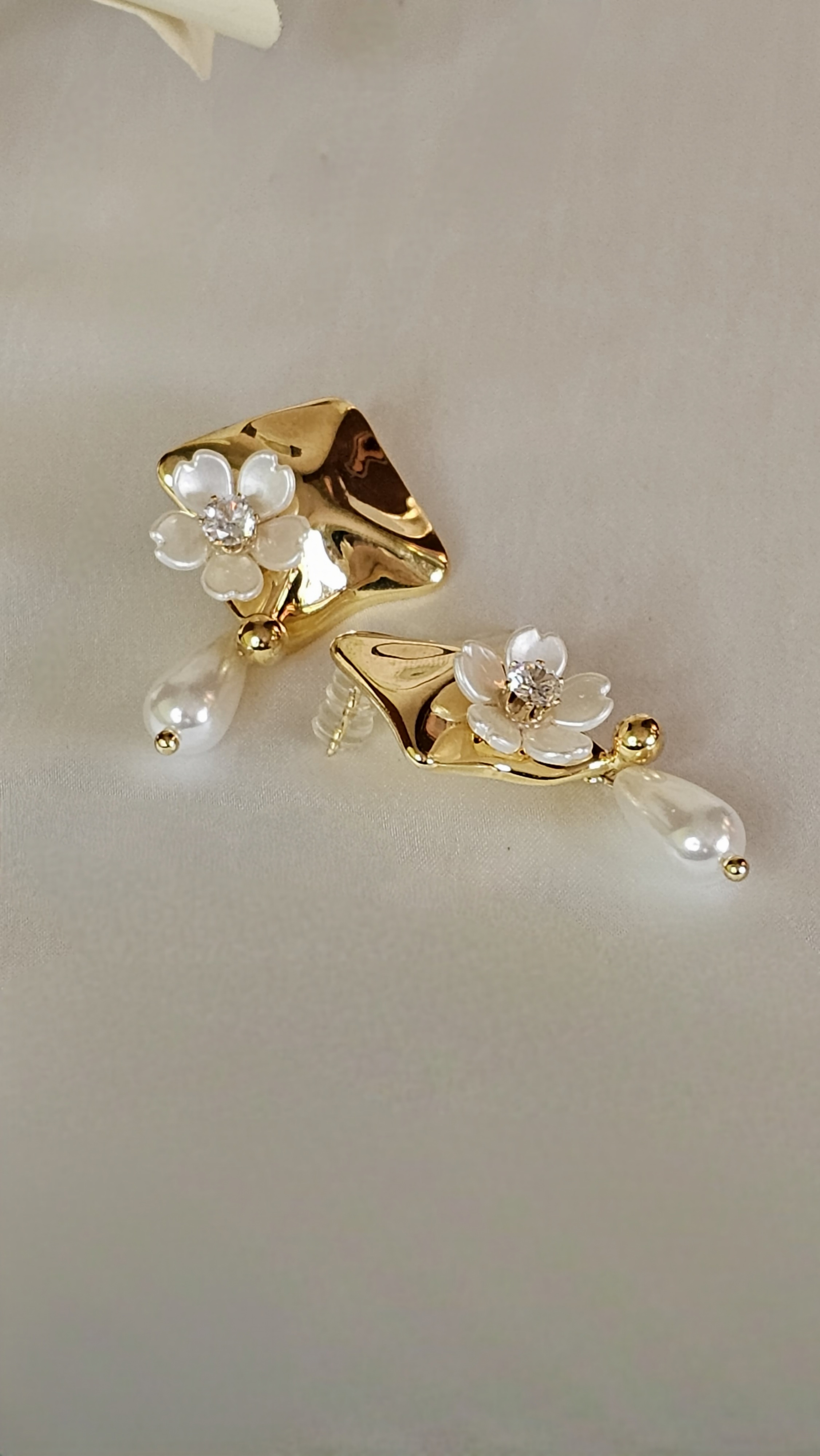 Gilded Pearl Flower Stud Earrings