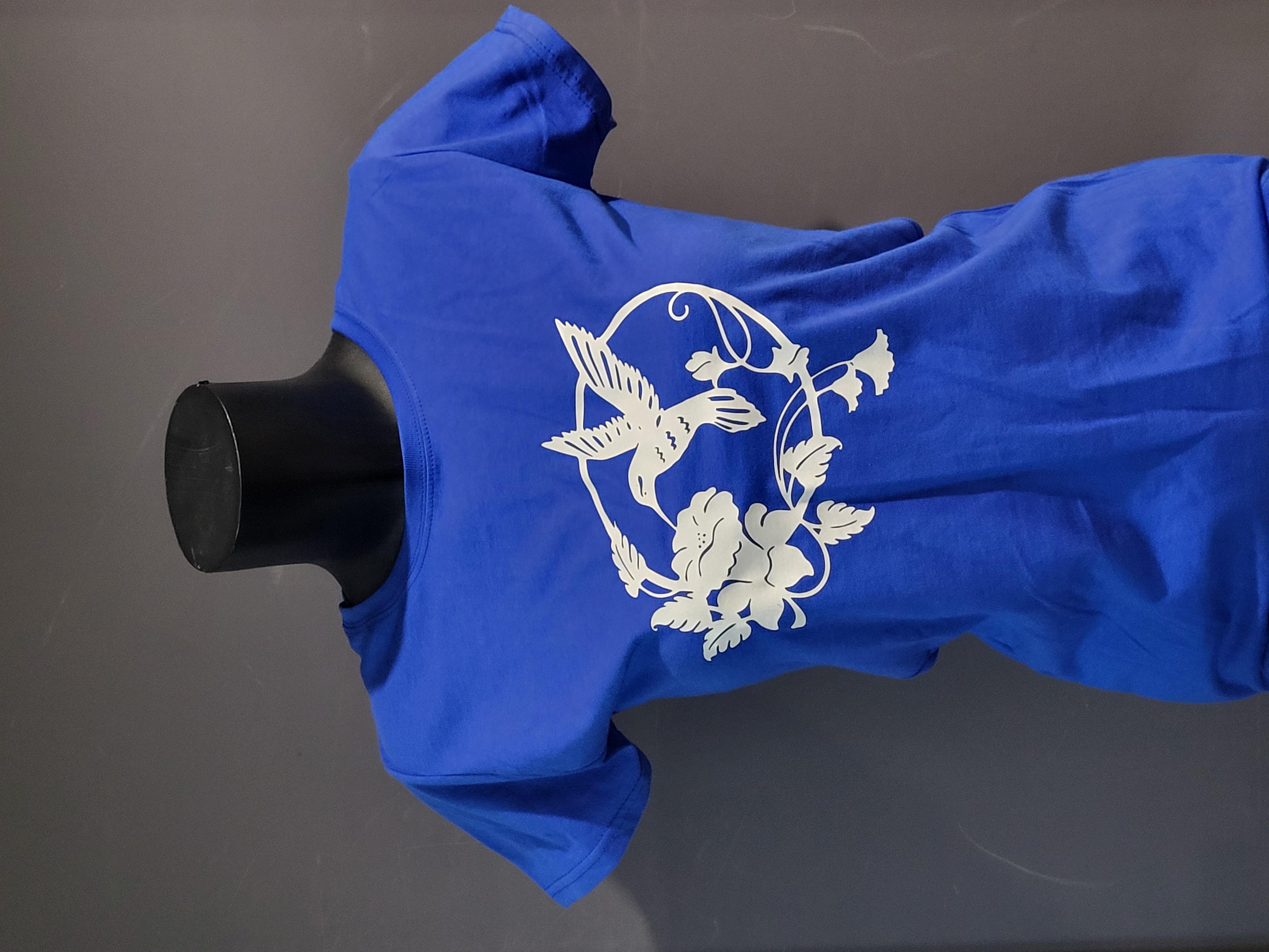 T-shirt femme bleu à motif colibri