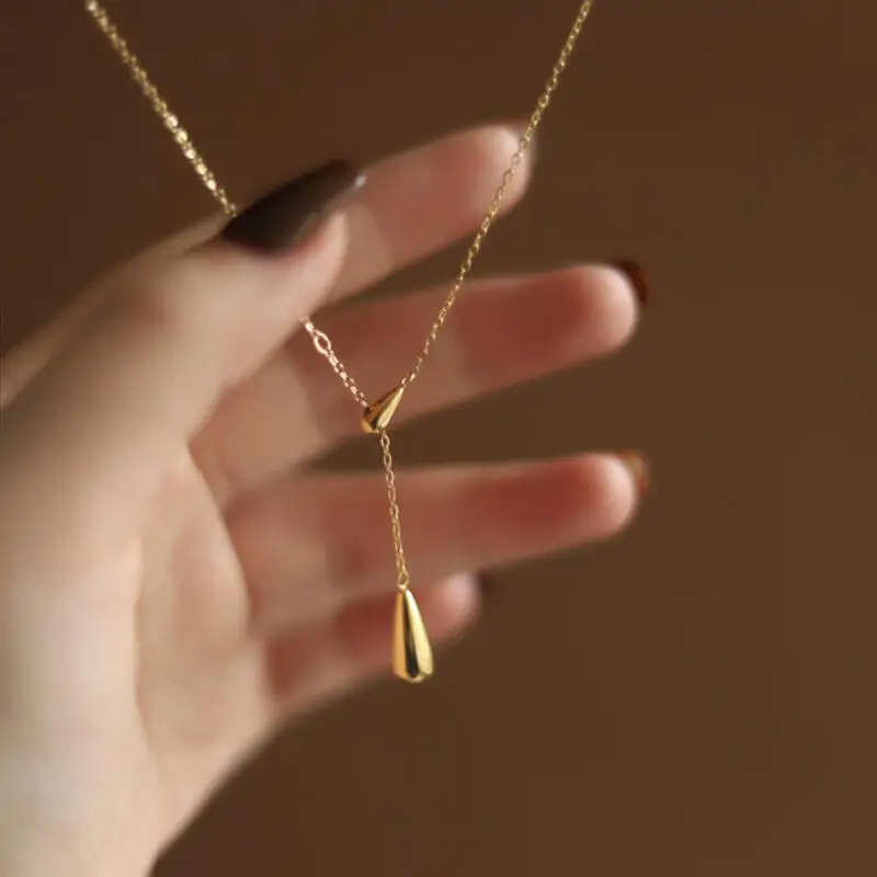 Drop-Shaped Golden Necklace - Waterproof