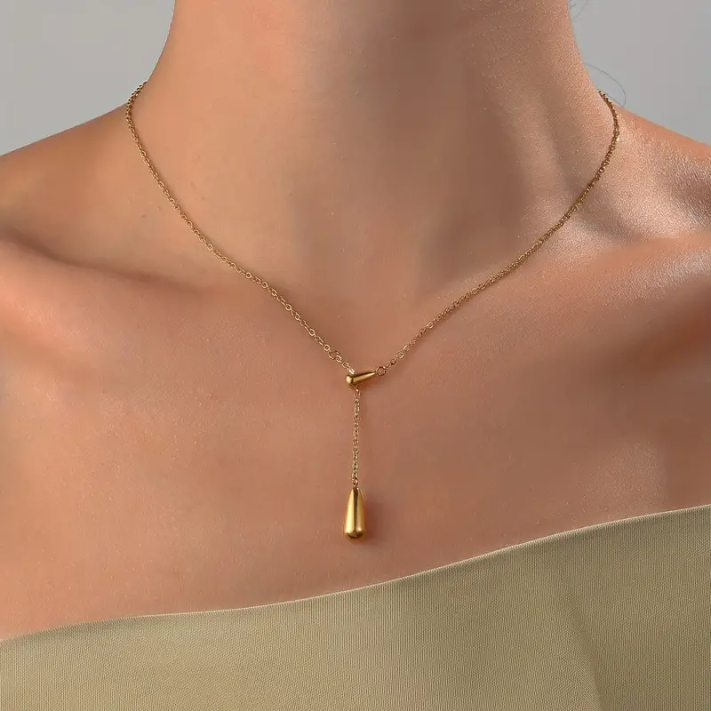 Drop-Shaped Golden Necklace - Waterproof
