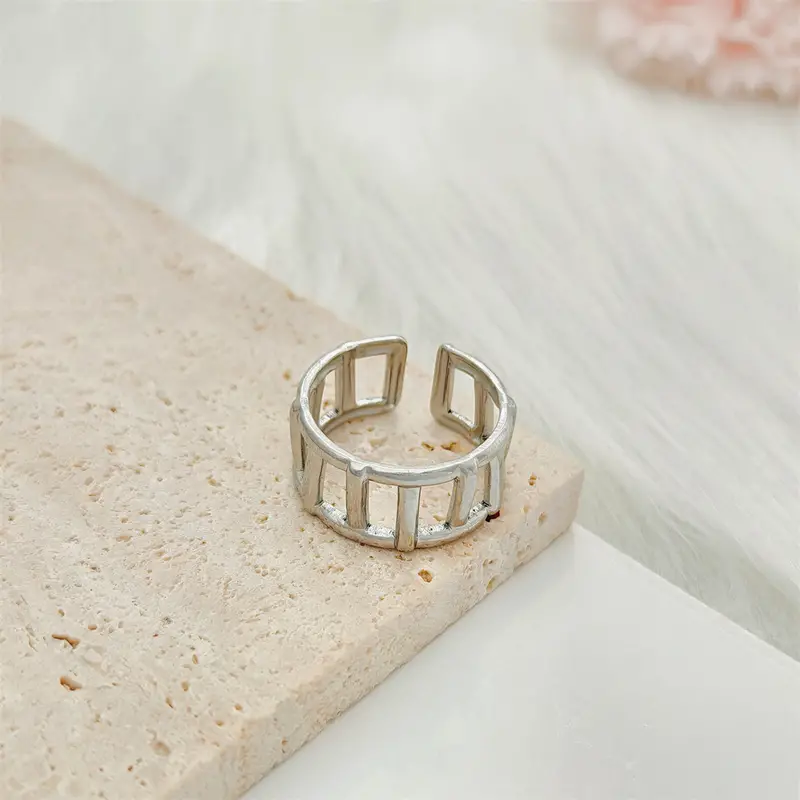 Geometric Grid Ring, Waterproof, Adjustable 