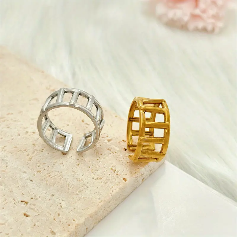 Geometric Grid Ring, Waterproof, Adjustable 