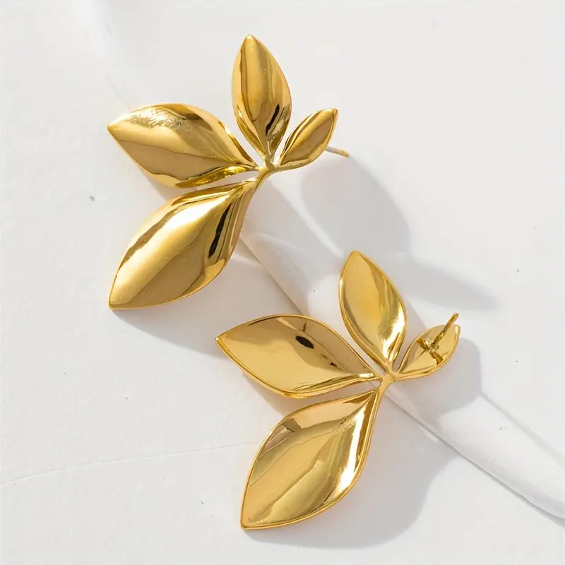 Floral Leaf Gold Earrings - Waterproof