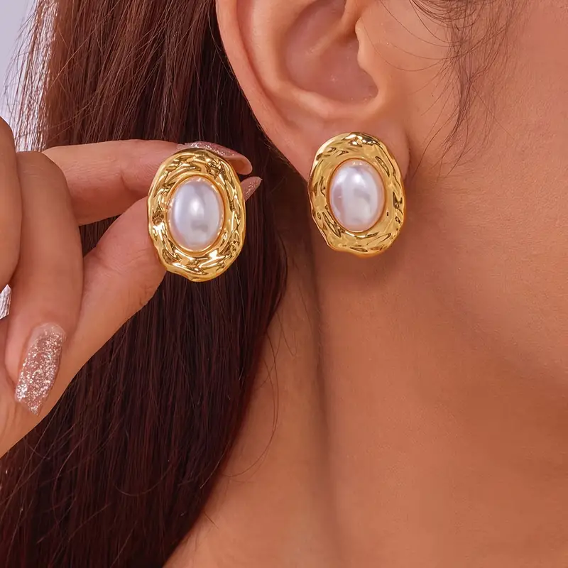 Elegant Pearl Stud Earrings - Waterproof