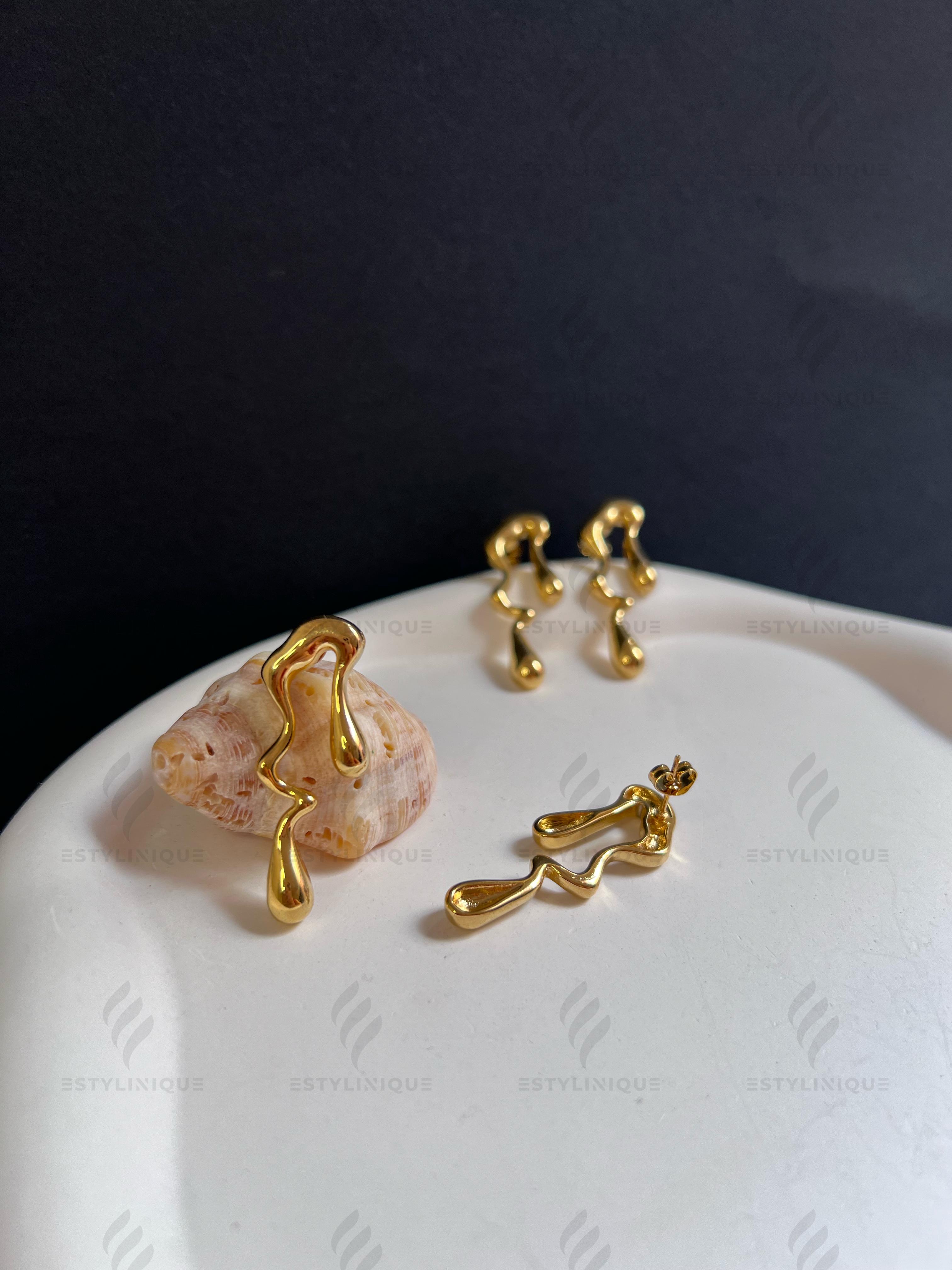 Messy Gold Earrings - Waterproof