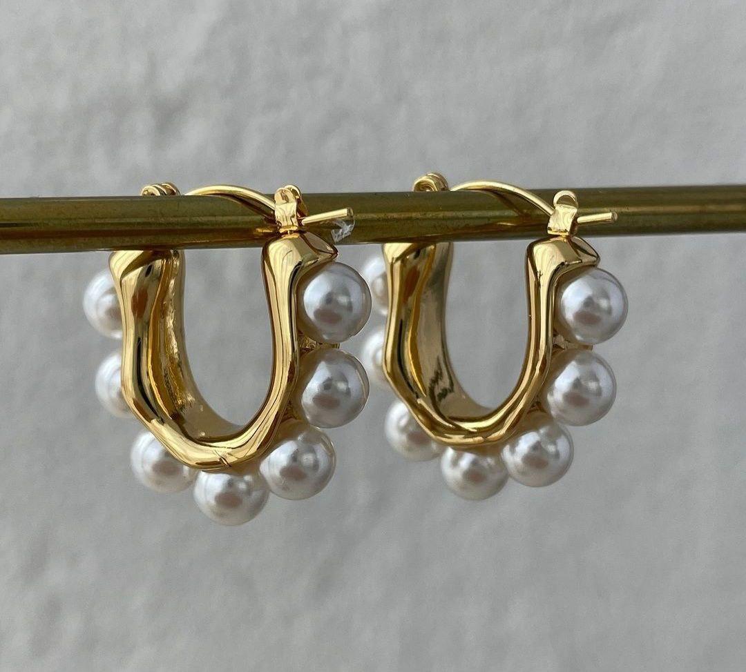 Pearl Hoop Earrings - Waterproof