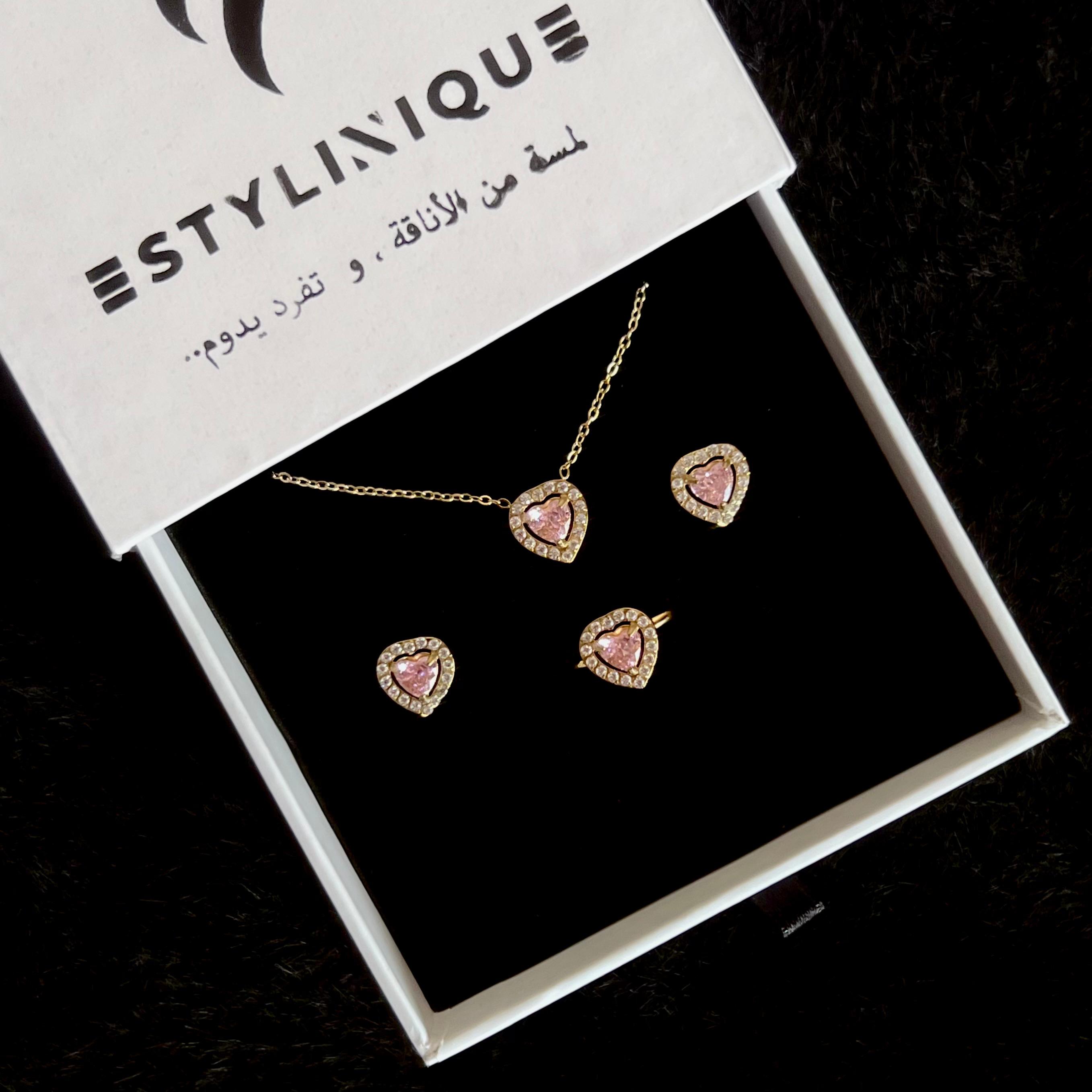 Heart of Pink Set - Necklace, Earrings, and Ring - Waterproof