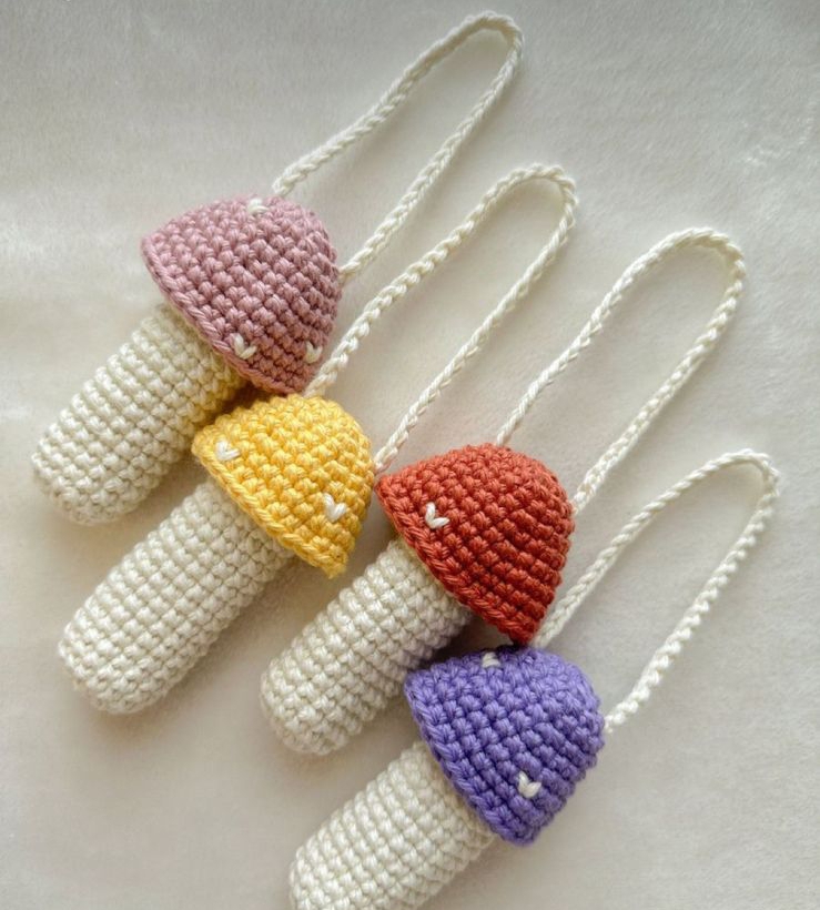 Handmade Crochet Mushroom Keychains