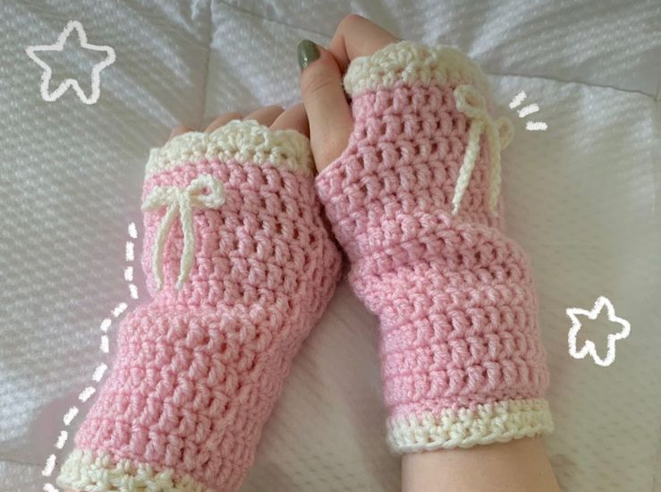 Handmade Pink Crochet Fingerless Gloves