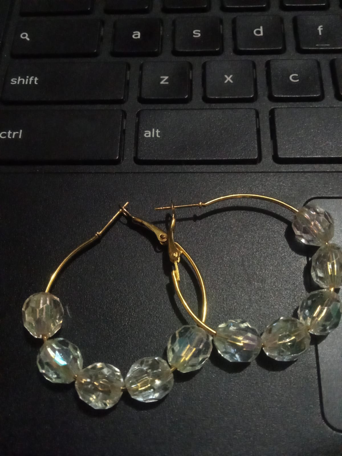 Gold Hoop Earrings with Crystal Beads