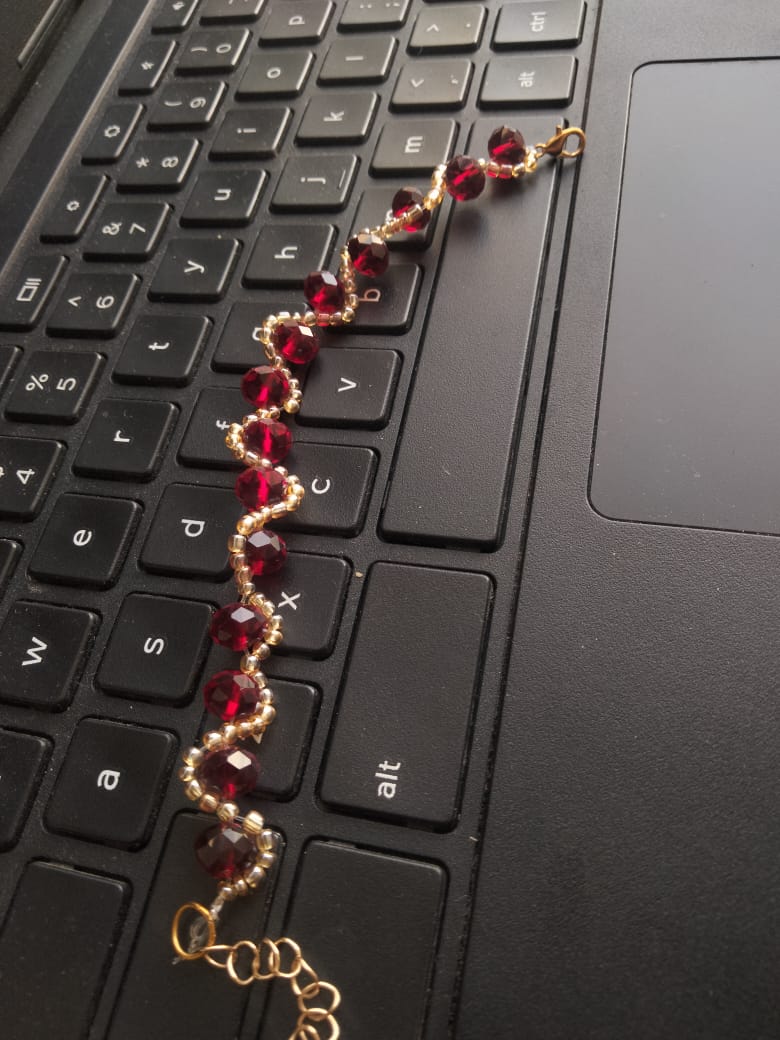Handmade Red Crystal Beaded Bracelet
