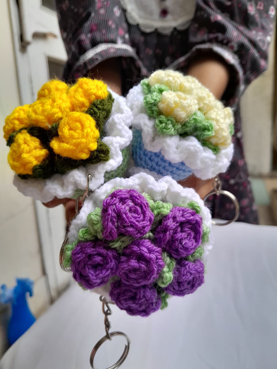 Handmade Crochet Flower Keychains