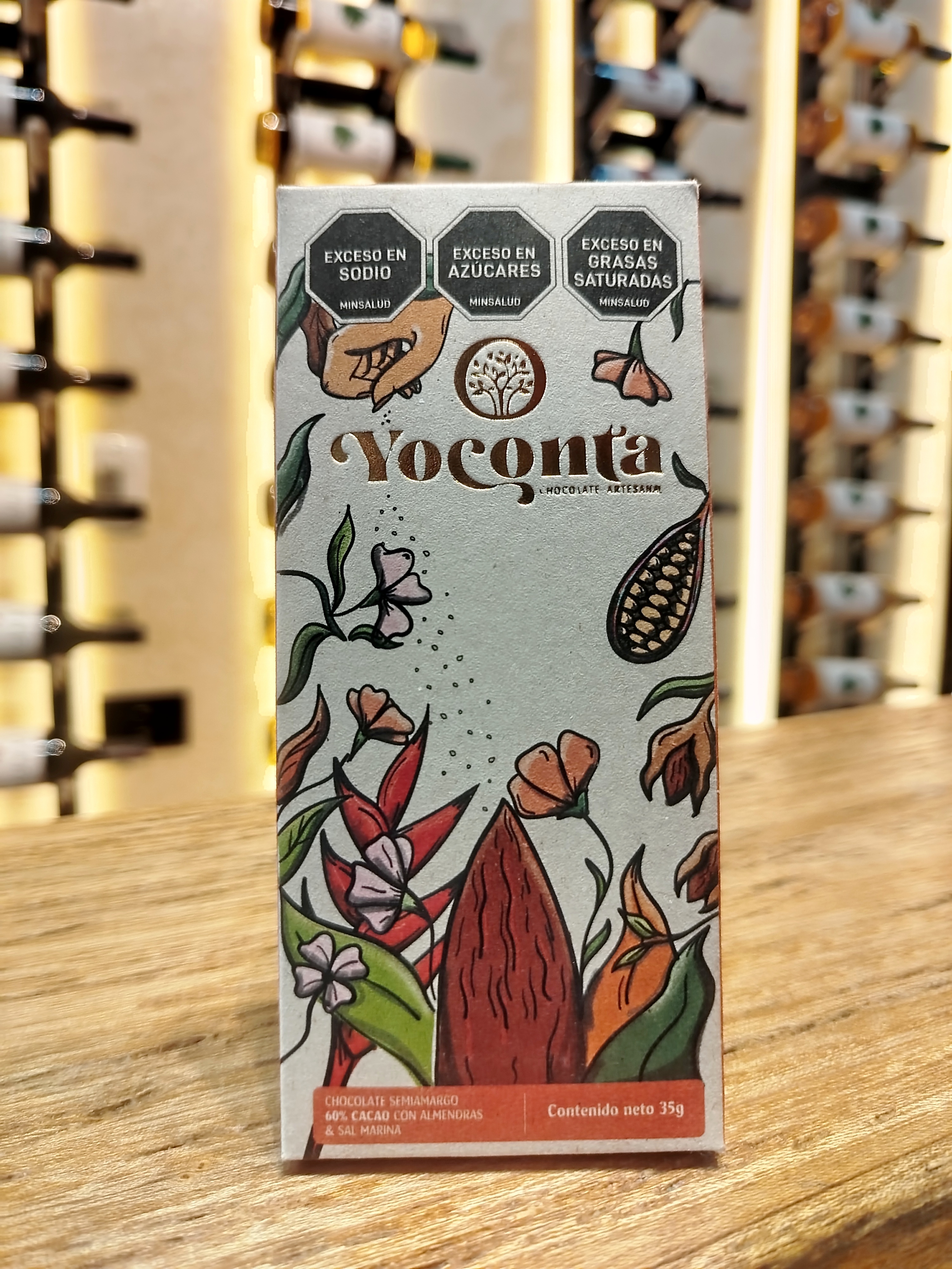 CHOCOLATE SEMIAMARGO 60% CACAO CON ALMENDRAS Y SAL MARINA (35G) 