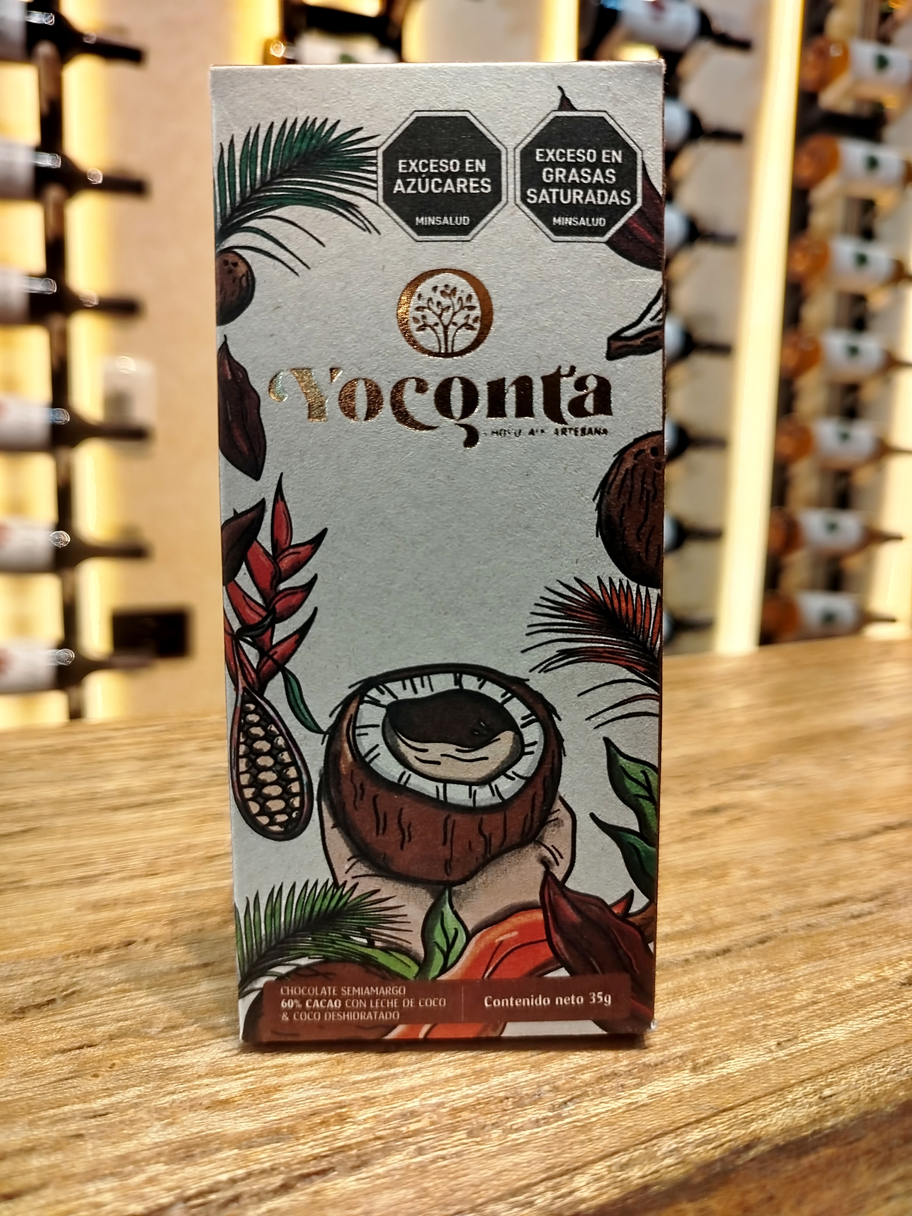 CHOCOLATE SEMIAMARGO 60% CACO CON LECHE DE COCO Y COCO DESHIDRATADO (35G) 