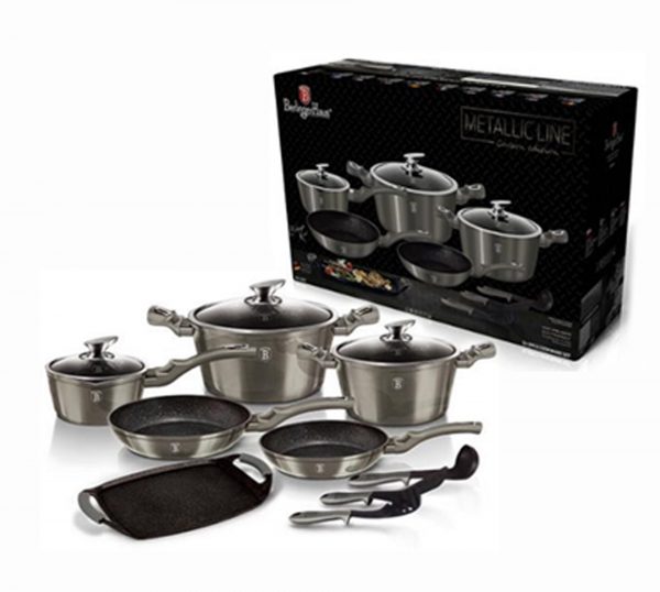 BATERÍA DE COCINA Y SARTENES ALEMANA, Berlinger de Metal de Carbón (Juego 12+ 2 PCS)