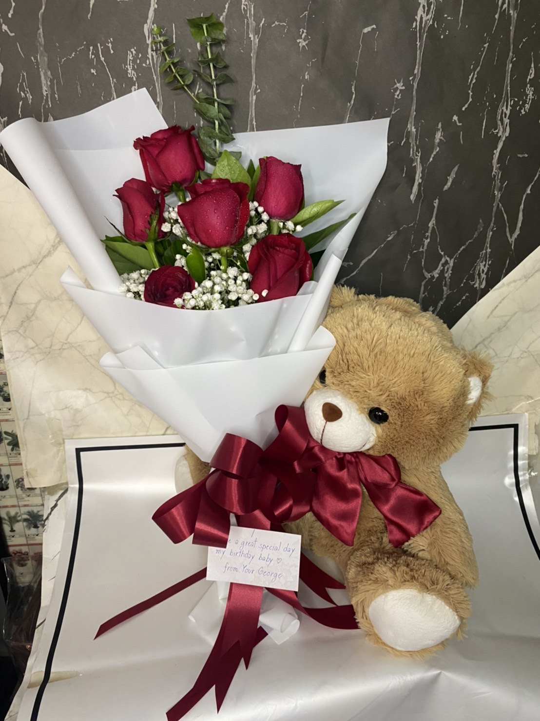 Rose Bouquet with Teddy Bear