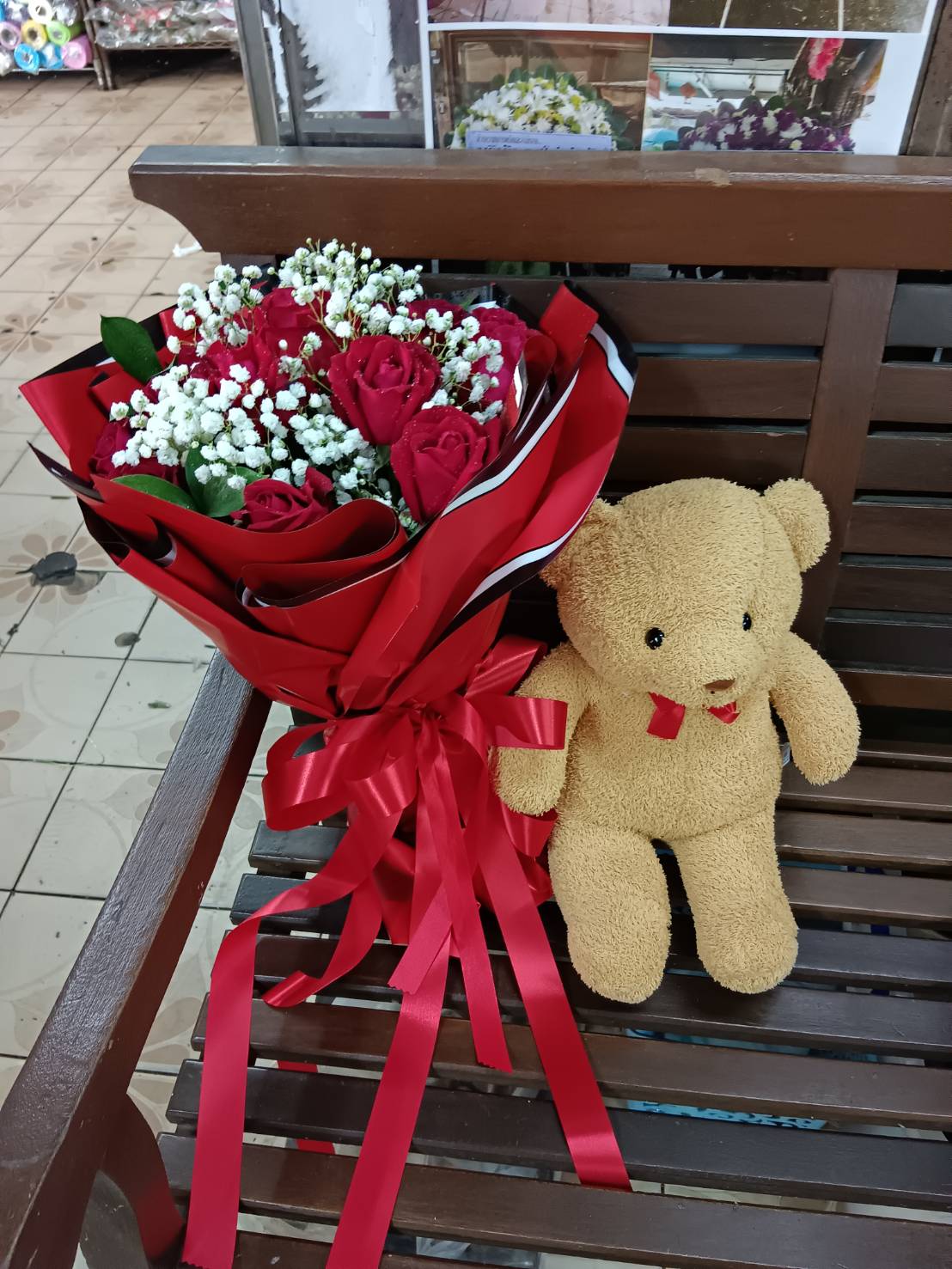 Rose Bouquet and Teddy Bear Gift Set