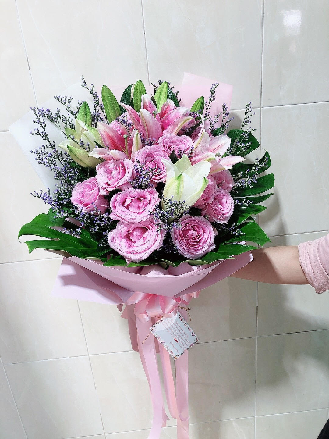 Pink Rose and Lily Bouquet