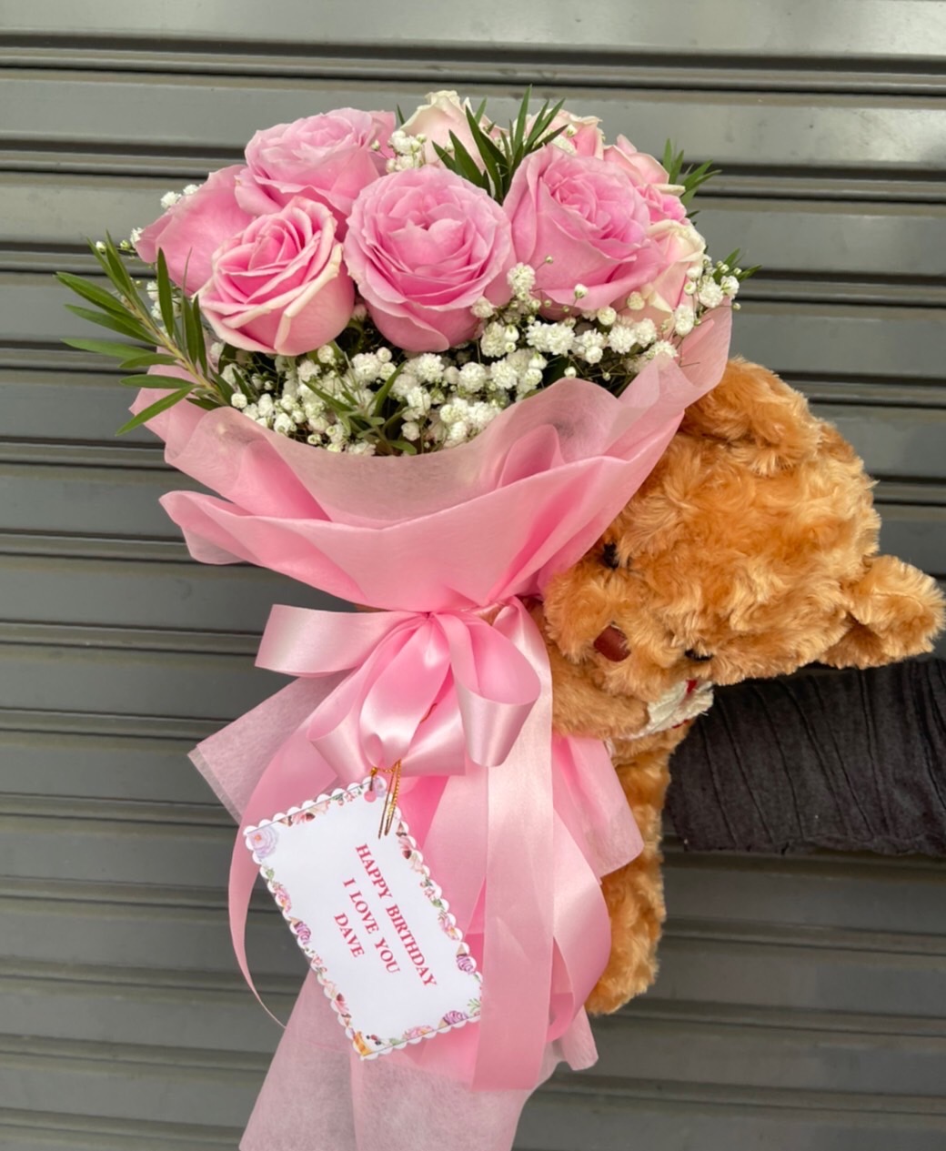 Rose Bouquet with Teddy Bear